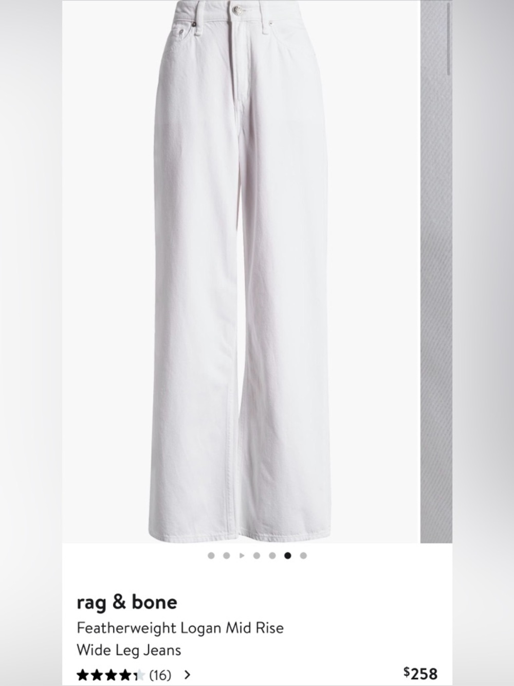 Rag & Bone White Wide Leg Denim Jeans